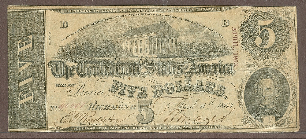 CSA, April 6, 1863, VF